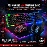 RGB Gaming Keyboard & Mouse & Headphone & Mousepad & Headphone Stand - 4 in 1 RGB Gaming Wired Combo - 7 RGB Colors In Combo - 5 Product USB Wired RGB Pack For Gaming - Compatible With PC & Laptop - Black