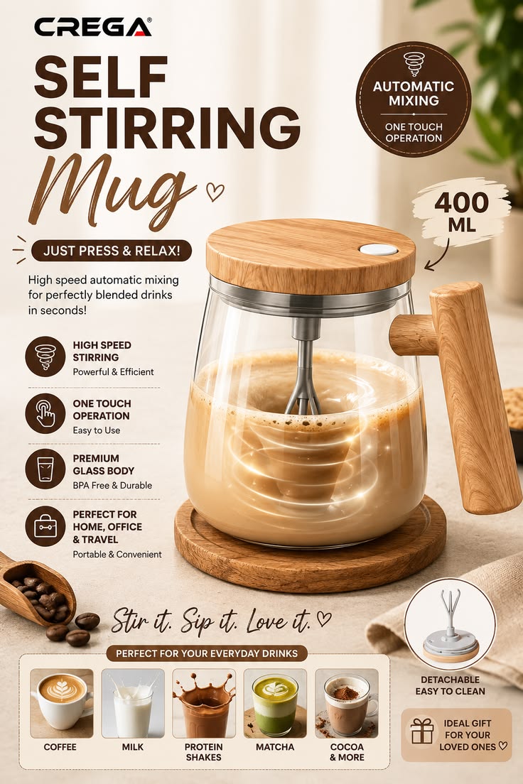 Self-Stirring Coffee Mug Battery Operated