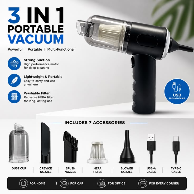 Rechargeable Portable Car Vacume Cleaner