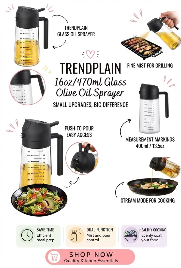 2-in-1 Glass Oil Spray Bottle – Healthy Cooking Mist Sprayer