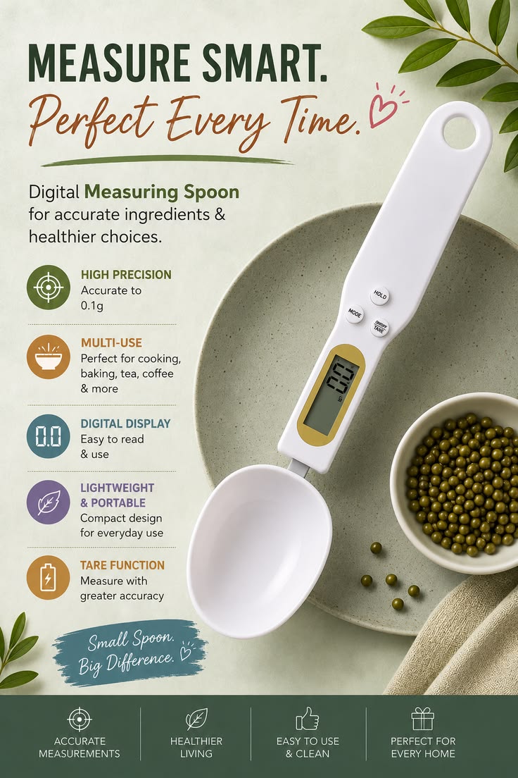 Multi-Function Digital Spoon Scale – 0.1g Precision Kitchen Weighing Scale