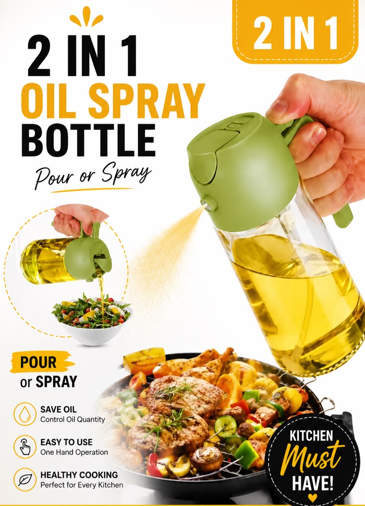 2-in-1 Glass Oil Spray Bottle – Healthy Cooking Mist Sprayer