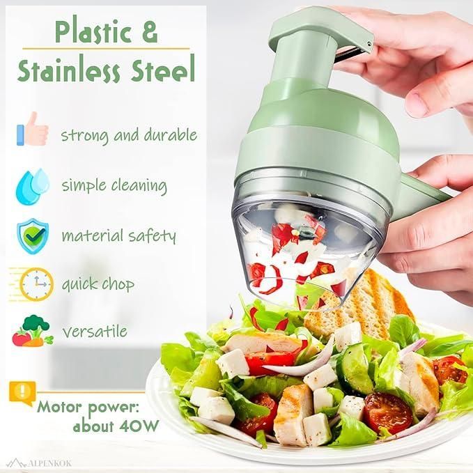 4-in-1 Portable Electric Vegetable Cutter – Rechargeable Handheld Chopper