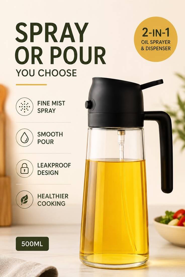 2-in-1 Glass Oil Spray Bottle – Healthy Cooking Mist Sprayer
