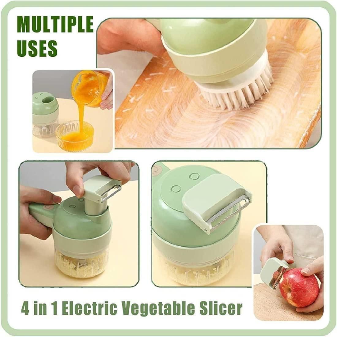 4-in-1 Portable Electric Vegetable Cutter – Rechargeable Handheld Chopper