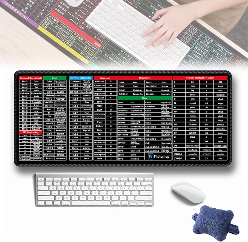 SHORTCUT KEYBOARD MAT (30*80cm) Office Software Shortcuts Pattern, Extended Computer Mouse Pad Desk Mat for Gamer, Office, Home