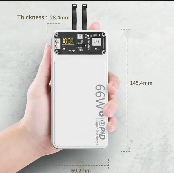 6W Fast Charging 20,000mAh Power Bank with Built-in Cables